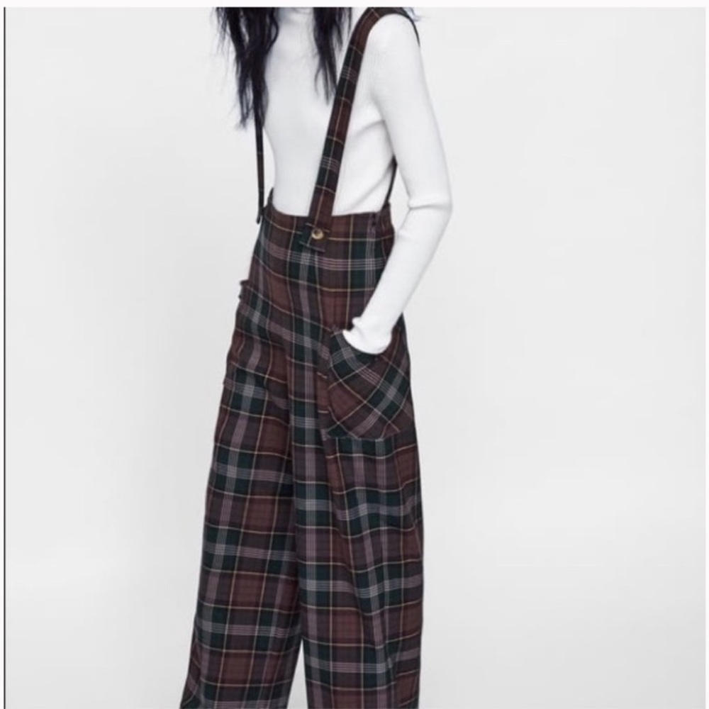 Zara Plaid Overall Trouser Pants